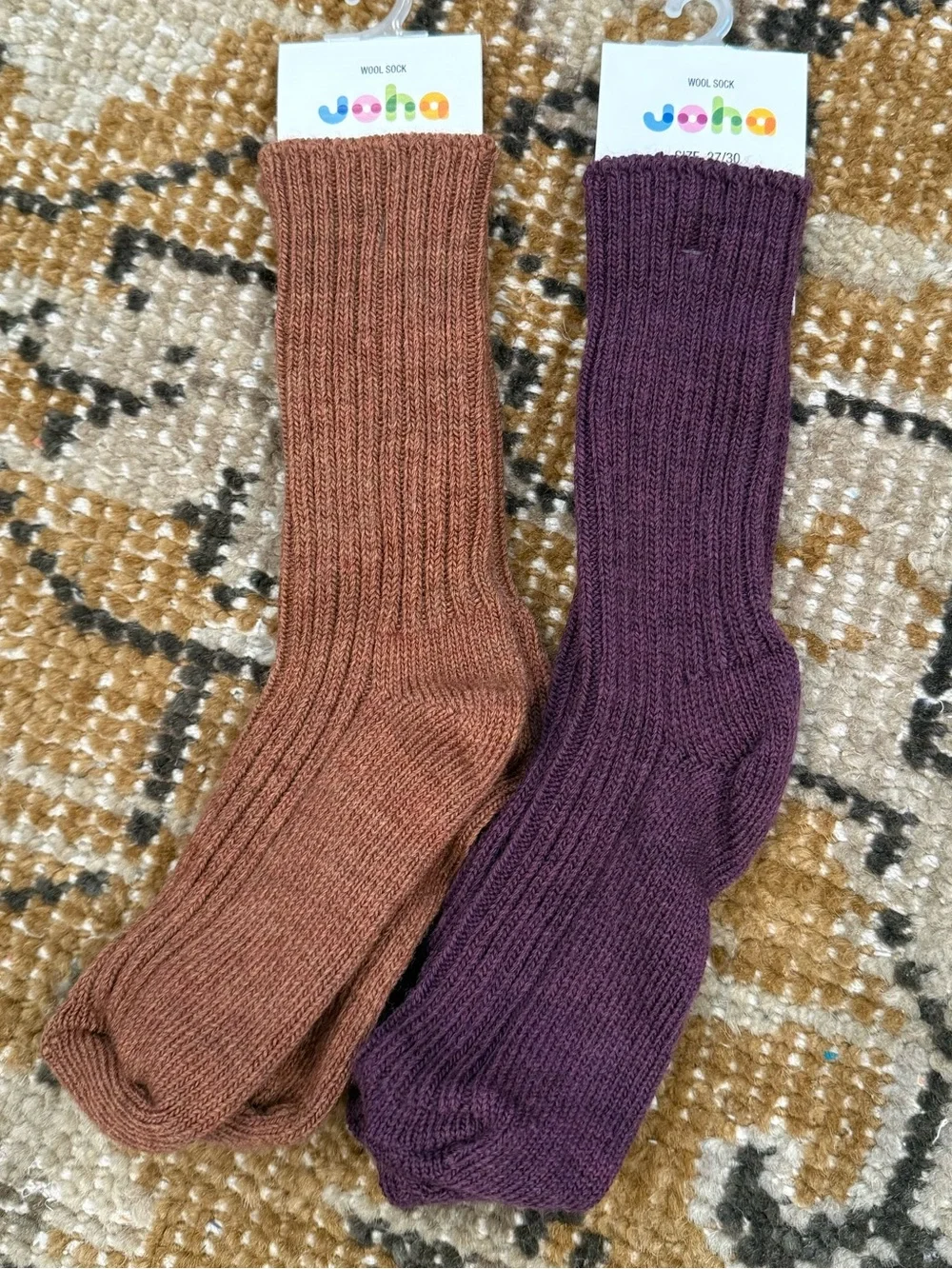 NWT Kids pair Joha Ribbed Merino Wool Socks - Brown and Purple size 27/30